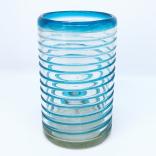  / vasos grandes con espiral azul aqua, 14 oz, Vidrio Reciclado, Libre de Plomo y Toxinas